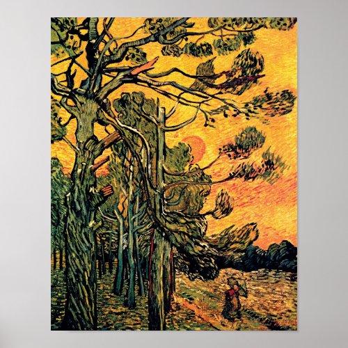 Vincent Van Gogh _ Pine Trees Against A Red Sky Poster
