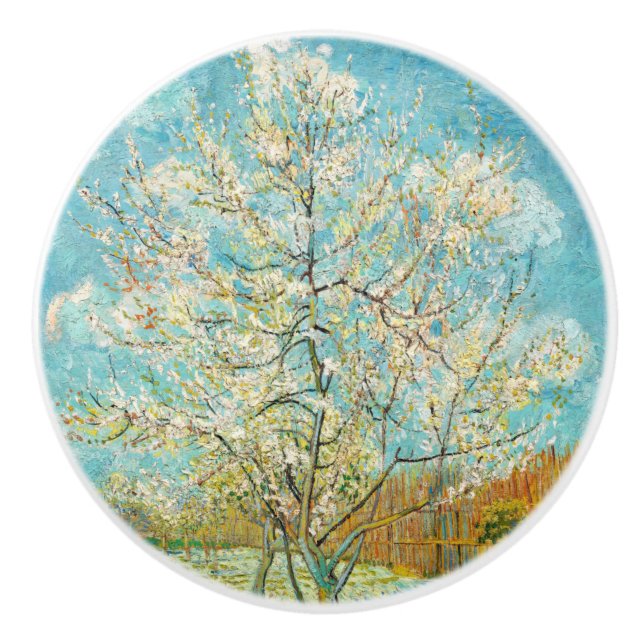 Vincent van Gogh - Pink Peach Tree in Blossom Ceramic Knob (Front)