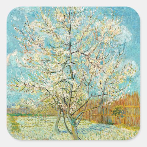 Vincent van Gogh _ Pink Peach Tree in Blossom Square Sticker