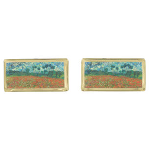 Vincent Van Gogh Poppy Field Floral Vintage Art Gold Cufflinks