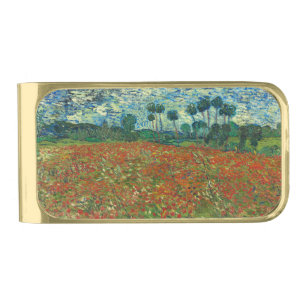 Vincent Van Gogh Poppy Field Floral Vintage Art Gold Finish Money Clip