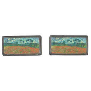 Vincent Van Gogh Poppy Field Floral Vintage Art Gunmetal Finish Cufflinks