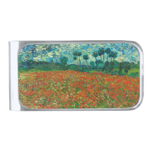 Vincent Van Gogh Poppy Field Floral Vintage Art Silver Finish Money Clip