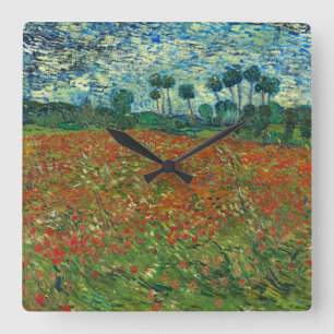 Vincent Van Gogh Poppy Field Floral Vintage Art Square Wall Clock