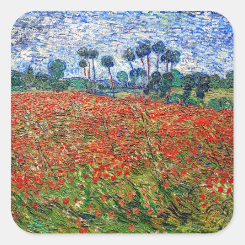Vincent van Gogh _ Poppy Field Square Sticker