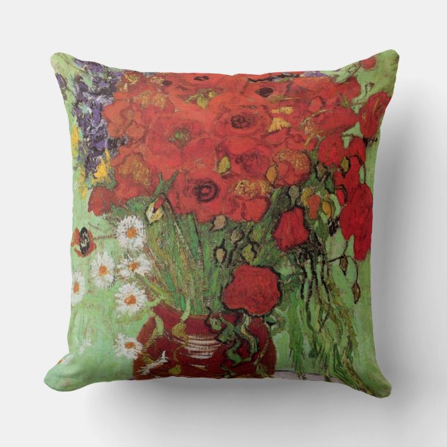 Vincent van Gogh-Red Poppies and Daisies Throw Pillow (Front)