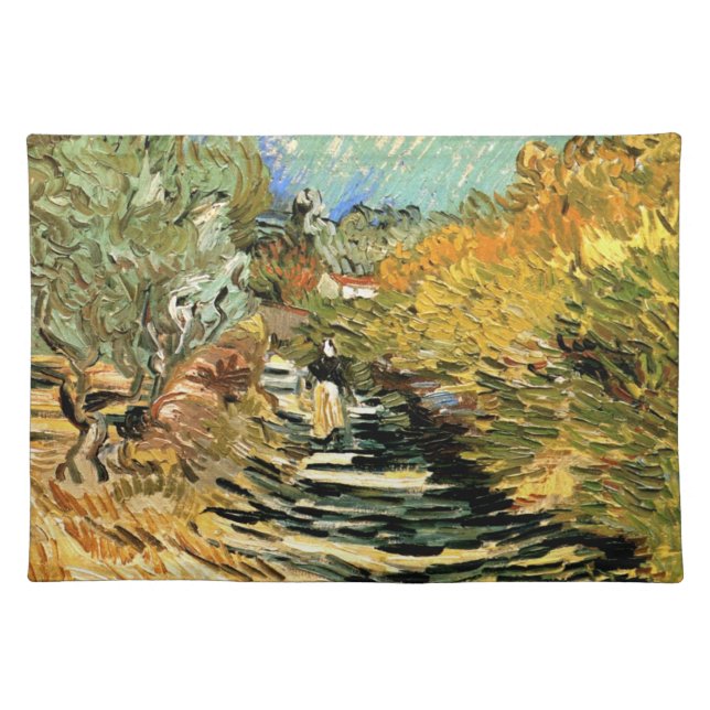 Vincent van Gogh Road at Saint-Remy, Female Figure Cloth Placemat (Front)