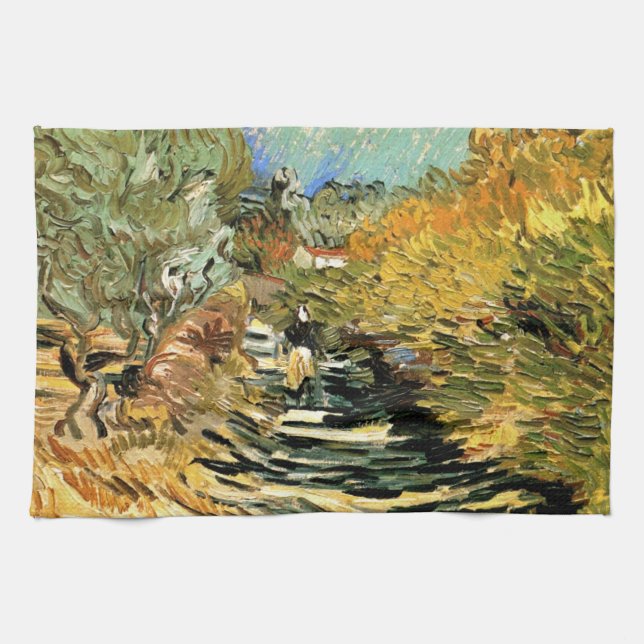 Vincent van Gogh Road at Saint-Remy, Female Figure Kitchen Towel (Horizontal)
