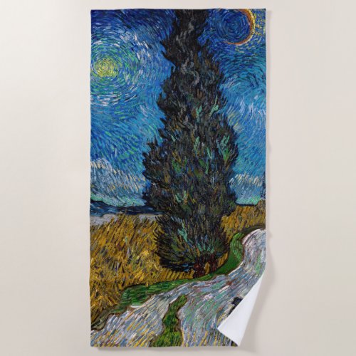 Vincent van Gogh _ Road with Cypress and Star Beach Towel