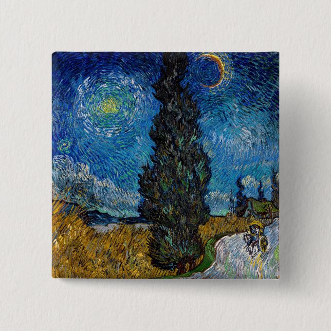 Vincent van Gogh - Road with Cypress and Star Button (Front)