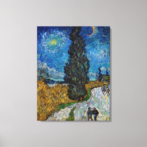 Vincent van Gogh _ Road with Cypress and Star Canvas Print