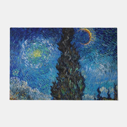 Vincent van Gogh _ Road with Cypress and Star Doormat