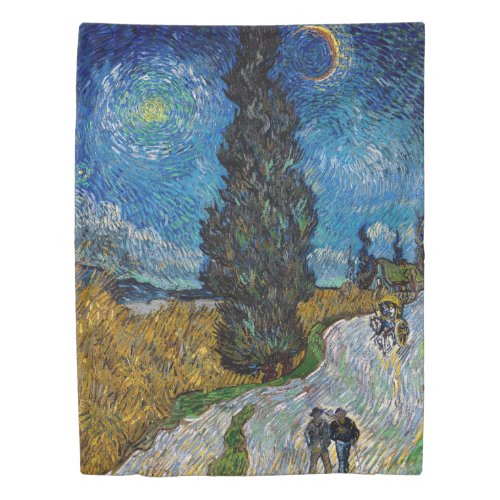 Vincent van Gogh _ Road with Cypress and Star Duvet Cover