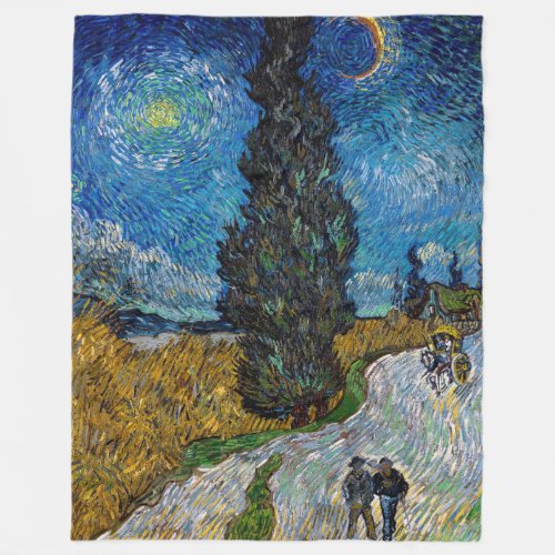 Vincent van Gogh _ Road with Cypress and Star Fleece Blanket