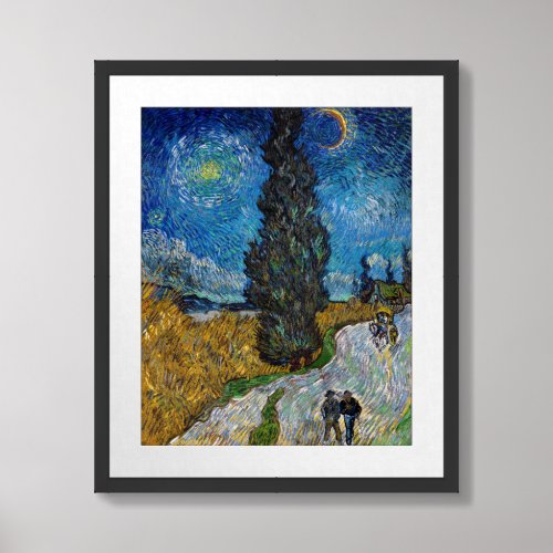 Vincent van Gogh _ Road with Cypress and Star Framed Art