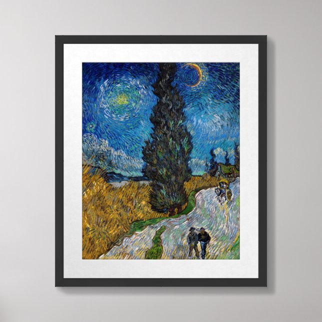 Vincent van Gogh - Road with Cypress and Star Framed Art (Framed Front)