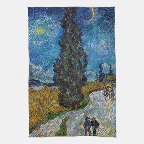 Vincent van Gogh _ Road with Cypress and Star Kitchen Towel