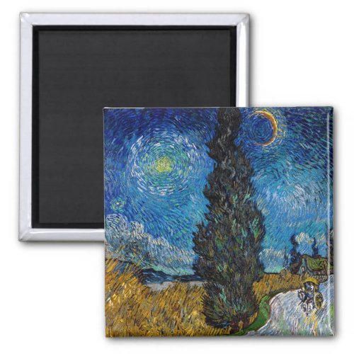 Vincent van Gogh _ Road with Cypress and Star Magnet