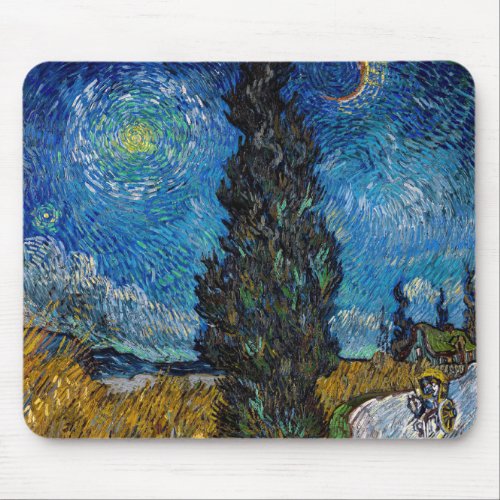 Vincent van Gogh _ Road with Cypress and Star Mouse Pad