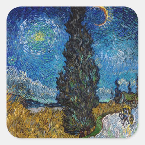 Vincent van Gogh _ Road with Cypress and Star Square Sticker