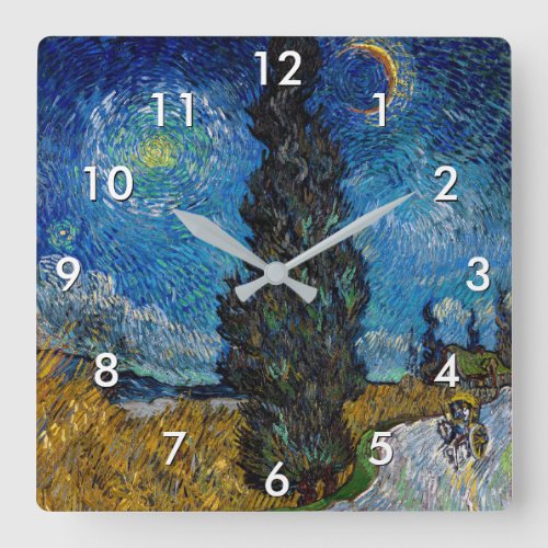 Vincent van Gogh _ Road with Cypress and Star Square Wall Clock