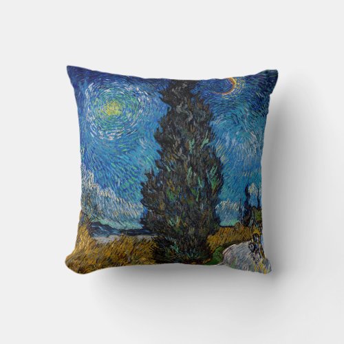 Vincent van Gogh _ Road with Cypress and Star Throw Pillow