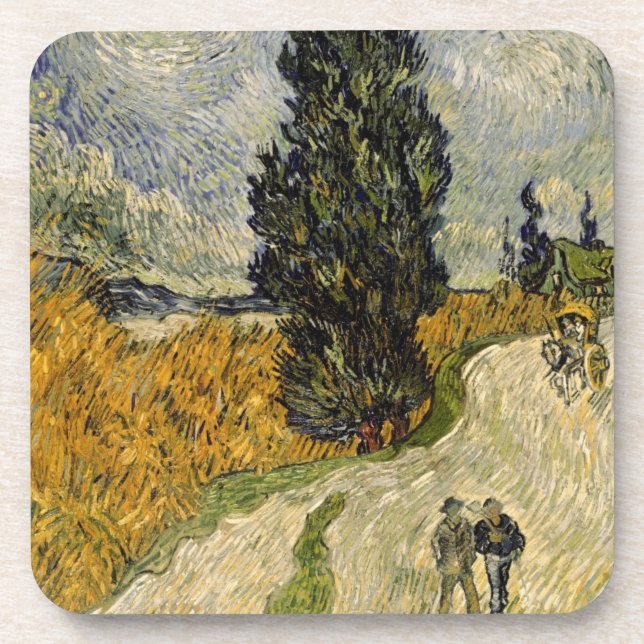 Vincent van Gogh | Road with Cypresses, 1890 Beverage Coaster (Front)