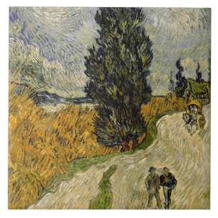 Vincent van Gogh Road with Cypresses, 1890 Ceramic Tile