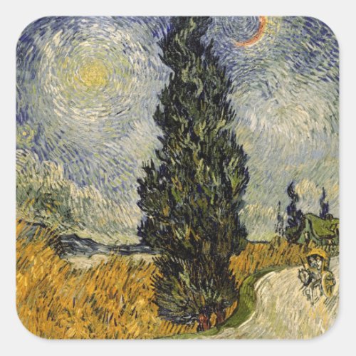 Vincent van Gogh  Road with Cypresses 1890 Square Sticker