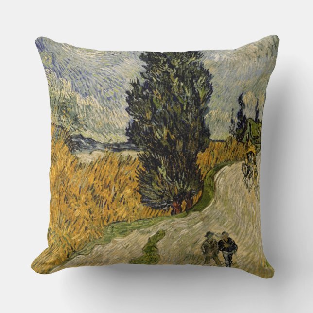 Vincent van Gogh | Road with Cypresses, 1890 Throw Pillow (Front)