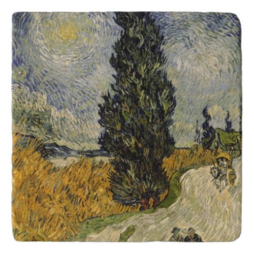 Vincent van Gogh  Road with Cypresses 1890 Trivet