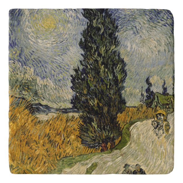 Vincent van Gogh | Road with Cypresses, 1890 Trivet (Front)