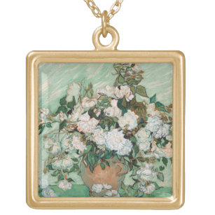 Vincent van Gogh   Roses, 1890 Gold Plated Necklace