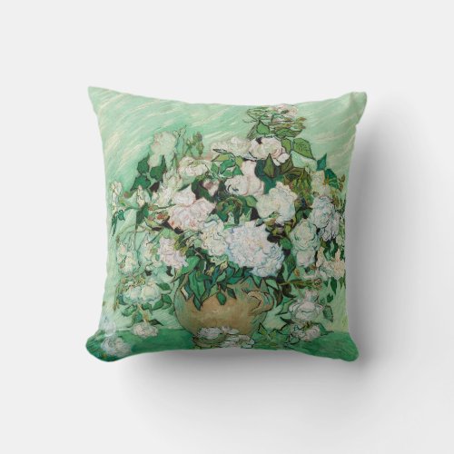 Vincent van Gogh Roses 1890 Painting Throw Pillow