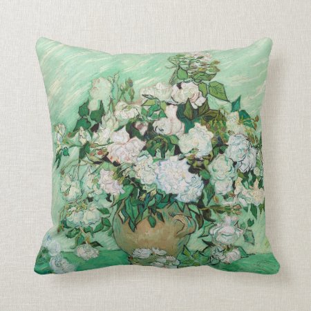 Vincent Van Gogh Roses 1890 Painting Throw Pillow