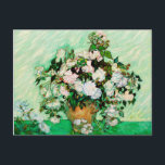 Vincent Van Gogh Roses (1890) Postcard<br><div class="desc">Pretty , Vintage , Beautiful painting Vase with Pink Roses (1890) by Vincent Van Gogh. This is an old masterpiece from the dutch master painter Vincent Van Gogh. This fine art old oil painting of has beautiful, vibrant, saturated color. This old painting depicts a vase of roses. This is a...</div>