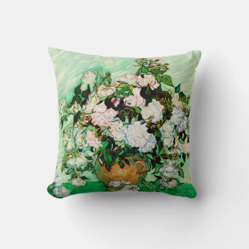 Vincent Van Gogh Roses 1890 Throw Pillow