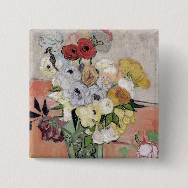 Vincent van Gogh | Roses and Anemones, 1890 Pinback Button (Front)