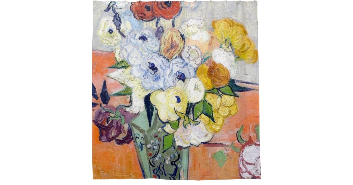 Vincent Van Gogh - Roses And Anemones 1890 Shower Curtain | Zazzle