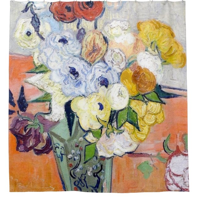 Vincent Van Gogh - Roses And Anemones 1890 Shower Curtain (Front)