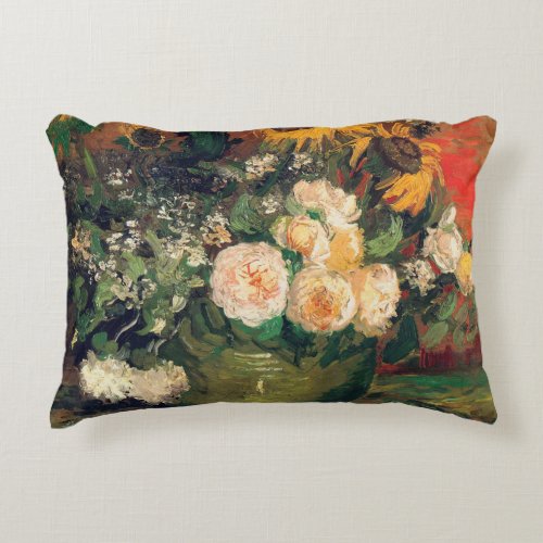 Vincent Van Gogh _ Roses and Sunflowers Accent Pillow