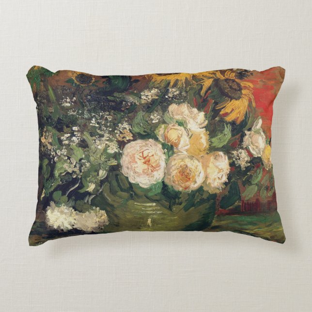 Vincent Van Gogh - Roses and Sunflowers Accent Pillow (Front)