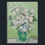 Vincent Van Gogh Roses Impressionist Monogram Notebook<br><div class="desc">Beautiful Van Gogh Roses journal featuring impressionism floral art with pretty roses in a green vase on a white table with traces of pink on a nice yellow green background. Cool vintage floral bouquet painting gift for an 1800s artist admirer who loves the impressionist period. Custom printed with your name....</div>