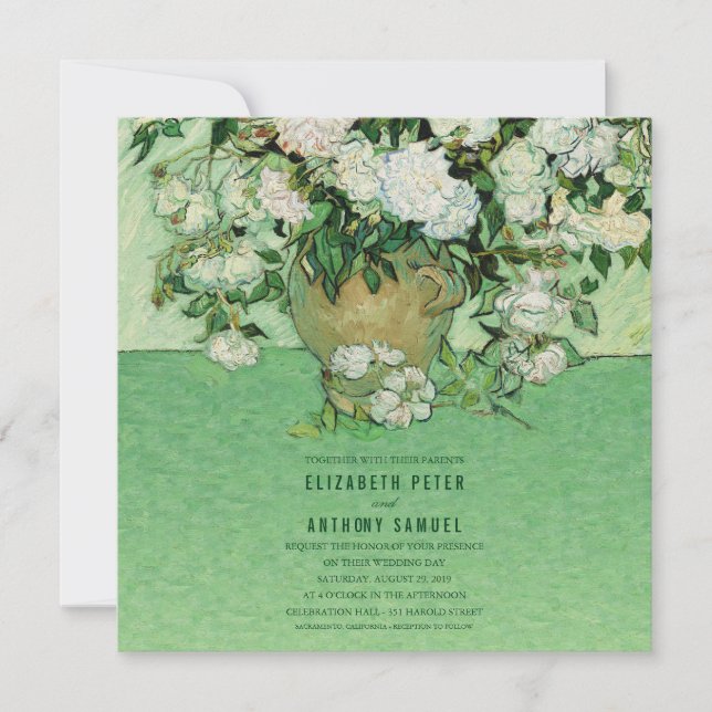 Vincent van Gogh Roses Painting 5.25x5.25 Wedding Invitation (Front)