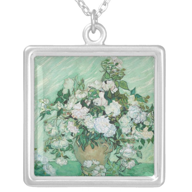 Vincent van Gogh - Roses Silver Plated Necklace (Front)