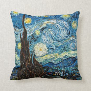 Vincent Van Gogh’s Starry Night Throw Pillow by ThinxShop at Zazzle