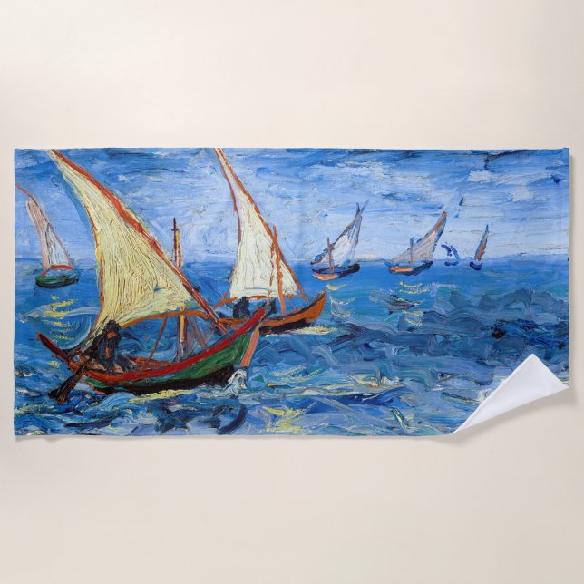 Vincent van Gogh - Seascape at Saintes-Maries Beach Towel (Front)