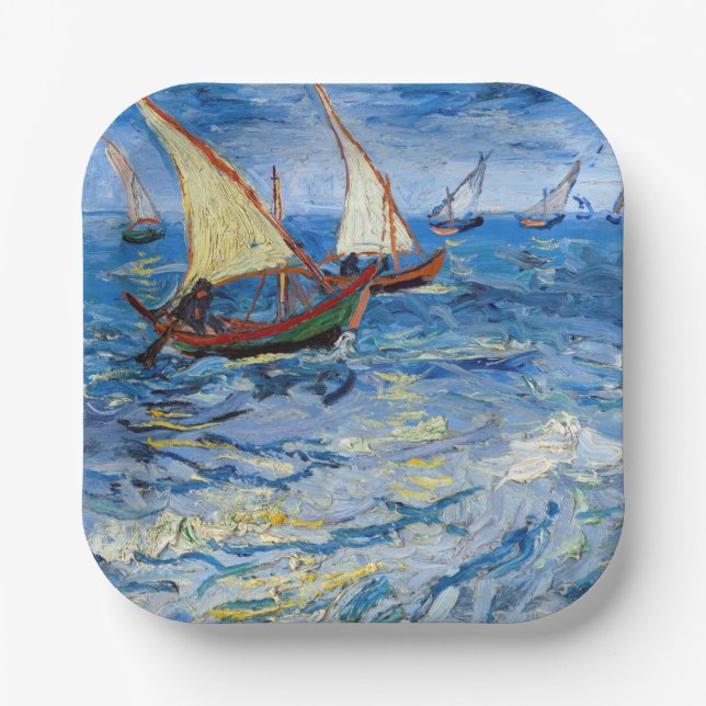 Vincent van Gogh - Seascape at Saintes-Maries Paper Plates (Front)
