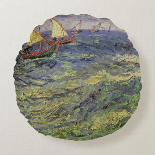 Vincent van Gogh  Seascape at Saintes_Maries Round Pillow