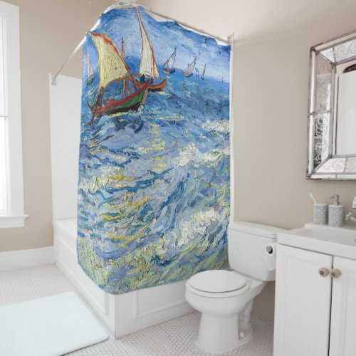 Vincent van Gogh _ Seascape at Saintes_Maries Shower Curtain